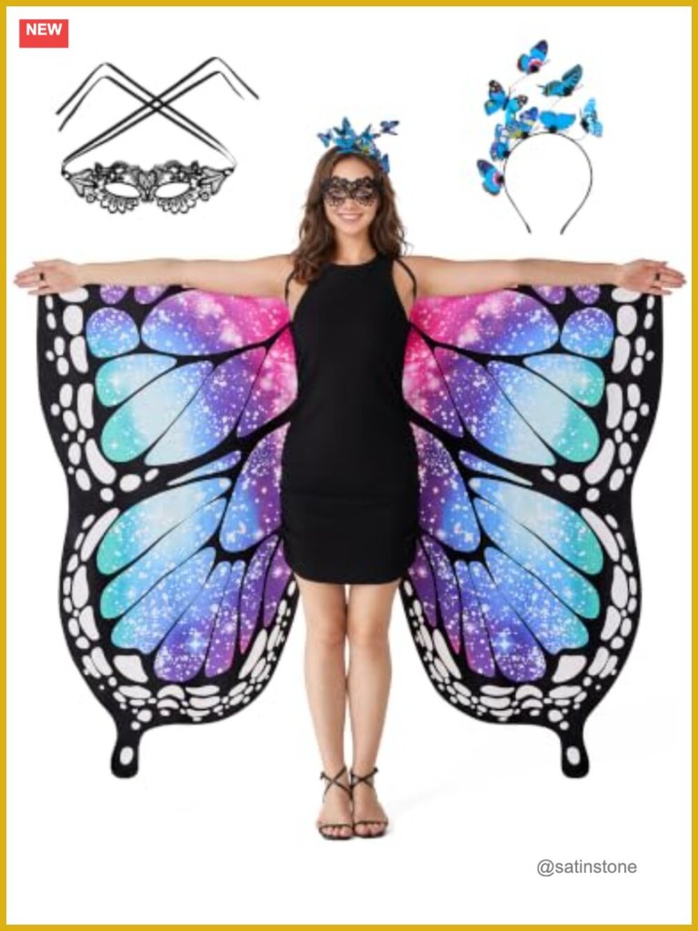 Butterfly Wings Costume Set Chiffon Halloween Cosplay Wings Mask Headband Adult